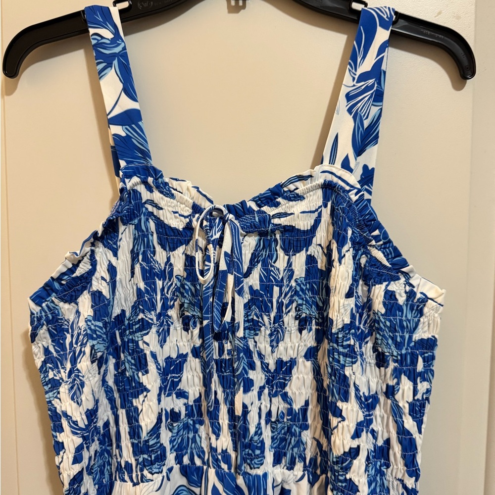 Blue and White Floral Women's Dress Smocked Top